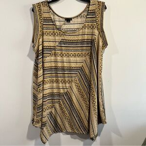 new directions Gold and Black Patterned Cold-Shoulder Tank womens 1x tribal boho